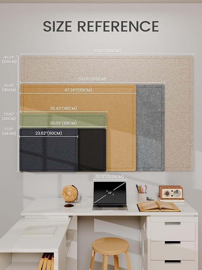 Fluxynara Large Bulletin Board, 47.2" x 35.4" Cork Board Alternative with 24 Safe Removable Adhesive Tabs, Foldable Felt Pin Board for Home Office, Classroom, Bedroom,Entryway for Walls— Sage