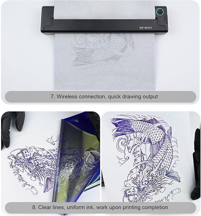 Portable Thermal Printer, Inkless Stencil Printer for Travel Office Home, with 210mm 218mm Thermal Paper, Compatible with iOS Phone Laptop, 2000mah