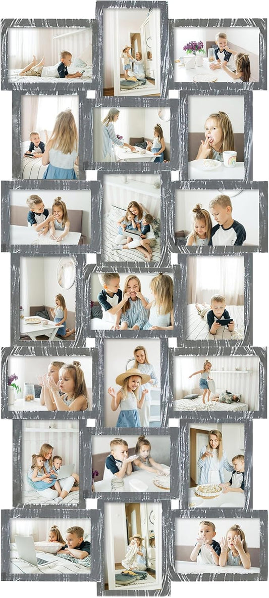 J.M.Deco Photo Collage Frame for Wall, 21-Opening Reunion Family Picture Frame Set, Picture Frame Collage Wall Hanging for 4x6 Photos, Ashes