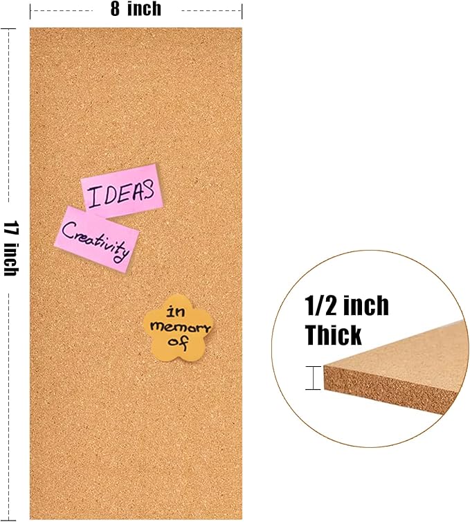 17x8 Cork Board Tiles Bulletin Board, 1/2" Thick Self-Adhesive Cork Boards for Walls, Cork Tiles Vision Board for Home, Office, School, Bulletin Board Decorations(12mm,6pc)