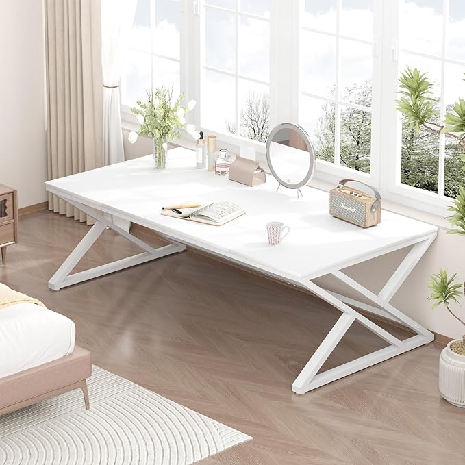 HSH White 70.8" Computer Desk, Modern Large Long Wood Metal Office Desk, Farmhouse Pc Study Work Writing Desk for Two Person, Rustic Double Workstation Executive Desk for Home Bedroom Living Room