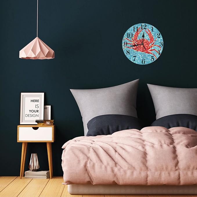 Ocean Crab Wall Clock Battery Operated Silent Round Clock Wall Decor for Home Office School, 12 Inch