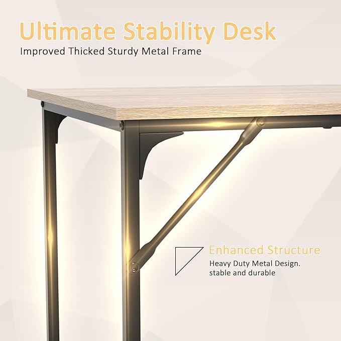 39 Inch Computer Desk with Wood Board and Metal Frame, Modern Simple Style Work Desk with Adjustable Feet, Study Gaming Desk Table for Home Office, Bedroom, Small Spaces