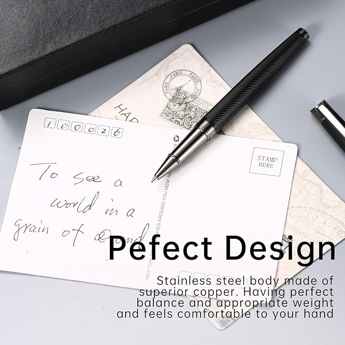 Rollerball Liquid Ink Signature Pens for Women Luxury Box Gel Black Ink Fancy Pen Refillable for Executive Office,Professional,Birthday Nice Gift Pen Set Black