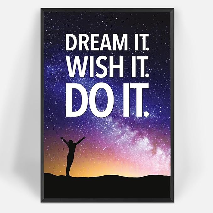 Funky Motivational Quotes Wall Art Trendy Motivational Dream It Wish It Do It Canvas Poster Work Motivation Hustle Inspiring Prints Painting For Office Living Room Wall Decor 8x12in Framed