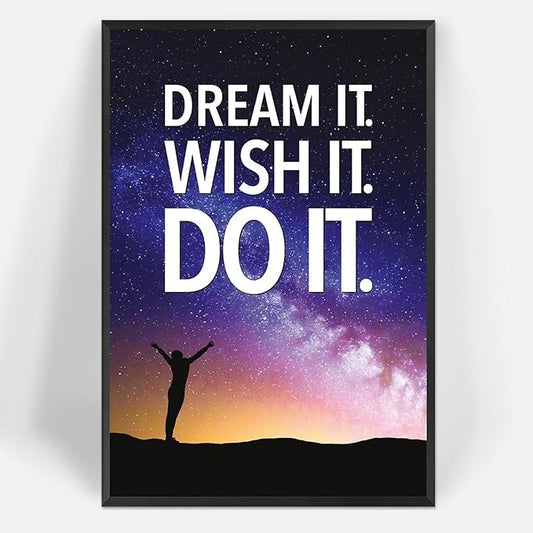 Funky Motivational Quotes Wall Art Trendy Motivational Dream It Wish It Do It Canvas Poster Work Motivation Hustle Inspiring Prints Painting For Office Living Room Wall Decor 12x16in Framed