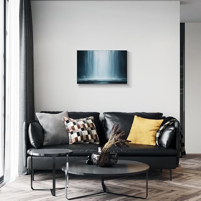 gaosoul Modern Abstract Canvas Wall Art Blue Fantasy Falls Paintings Stylish Framed Minimalism Artwork Prints for Living Room Bedroom Office Decor 24x16in