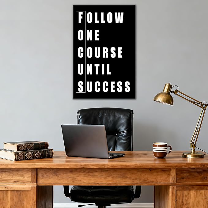 Motivational Canvas Wall Art Office Poster Decor Follow One Course Until Success Inspirational Quotes Picture Painting Artwork for Modern Home Decor Bedroom Gym Classroom Ready to Hang [12''Wx 18''H]