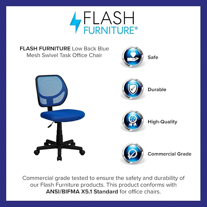 Flash Furniture Neri Low Back Blue Mesh Swivel Task Office Chair