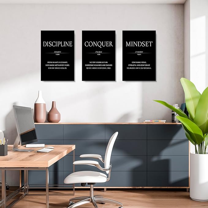 LMGOV Large Motivational Wall Art Office Decor,16" x24" Inspirationat Framed Canvas Paintings for Bedroom, Black and White Wall Picture for Men for Living Room, Bathtoom, Dorm, Gym (3 piece)