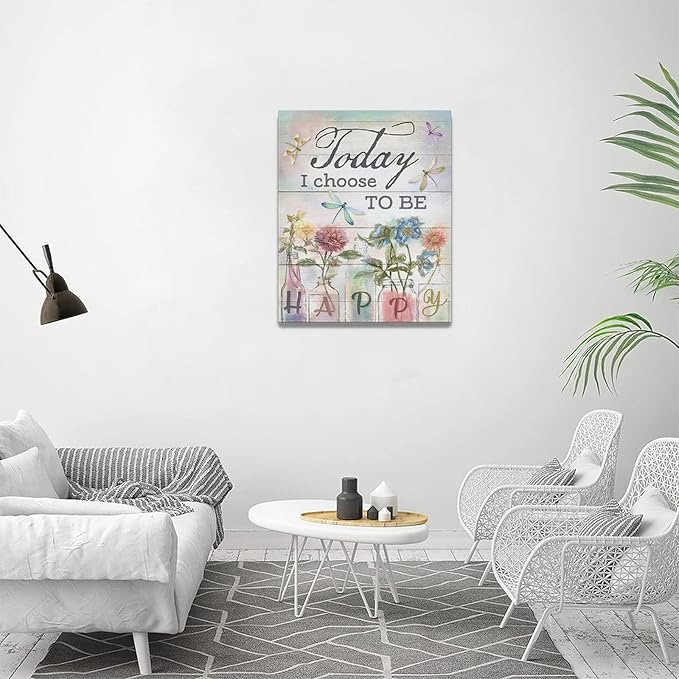 yerretin Floral Bathroom Wall Art Country Flower Dragonfly Pictures Wall Decor Rustic Canvas Print Painting Artwork Home Decorations for Bedroom Living Room Office Framed 16"x20"