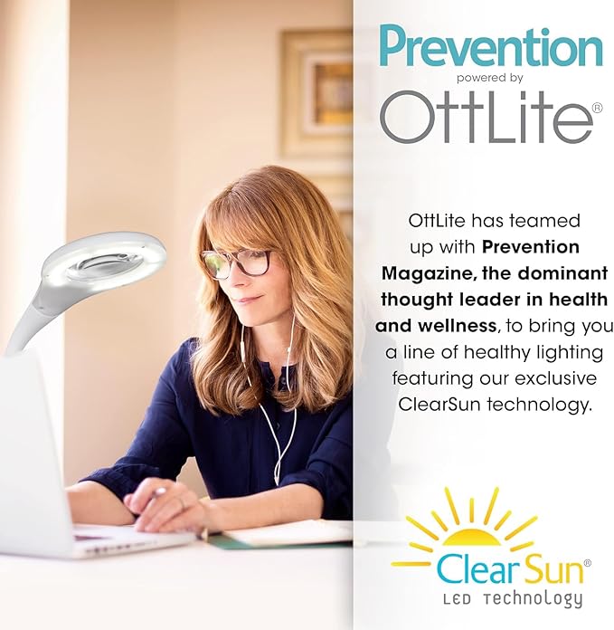 OttLite Prevention LED Magnifier Lamp, White, Shipper