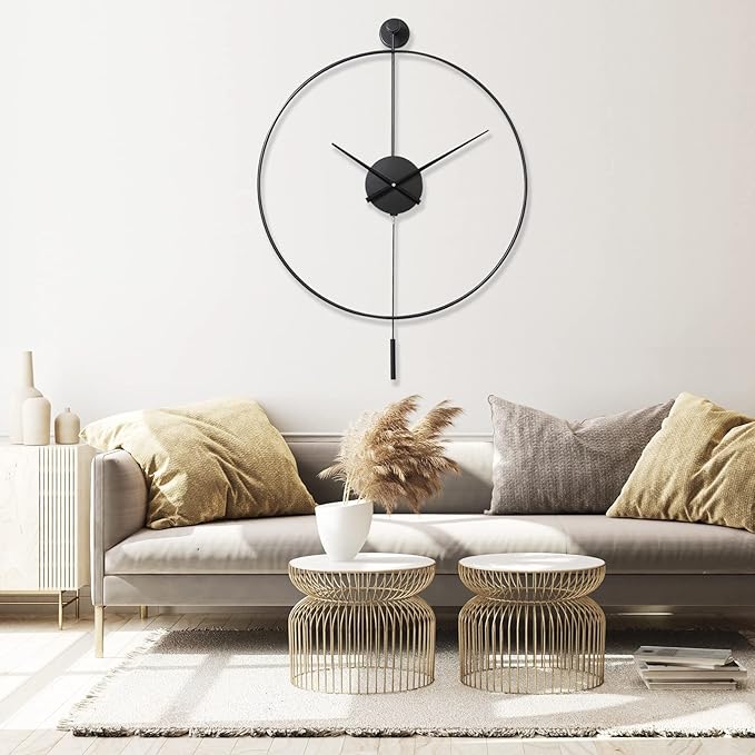 Wall Clock Wall Clock Classical Large Decorative Wall Clock with Pendulum,Modern Non-Ticking Silent Metal Wall Clocks for Living Room,Bedroom,Study,Office,29"×19.7" Clock