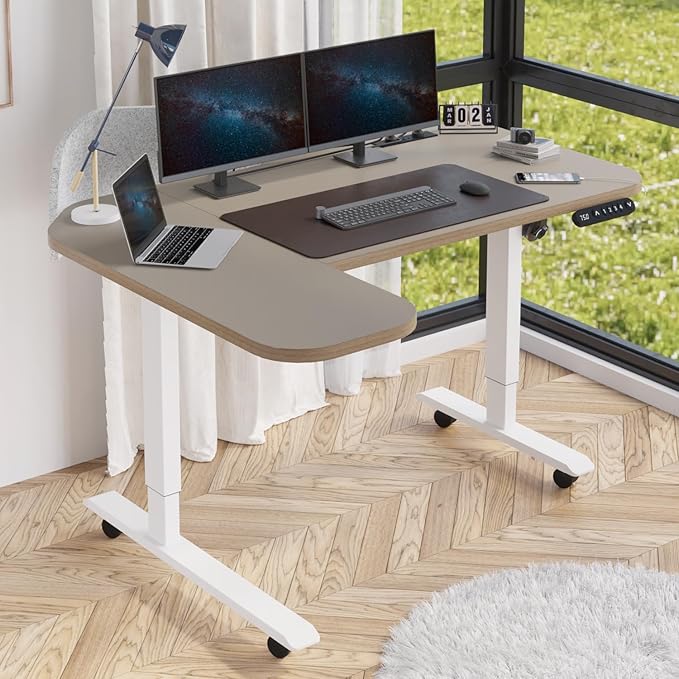 Gaming Electric Standing Desk L Shaped with Privacy Screen, 59 Inch PC Computer Desk,Large Surface for Monitors