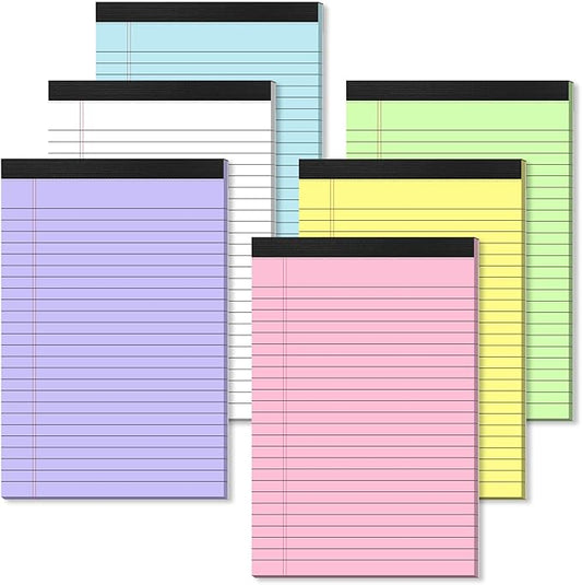 6 Pack Note Pads 5 x 8 Inch Colored Small Legal Pads 5 x 8 Notepad Perforated Writing Pads Lined Paper Pads of Paper College Ruled Paper 30 Sheets Notebook To Do List for School, Office, Home
