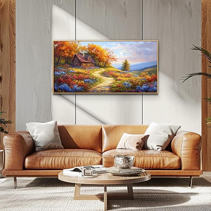ZUITINGHUA Wood Framed Large Wall Art For Bedroom Canvas Wall Decor For Living Room Office Decoration Field landscape Wall Pictures Artwork Autumn Scenery Painting Aesthetic Family Decor 24x48 In
