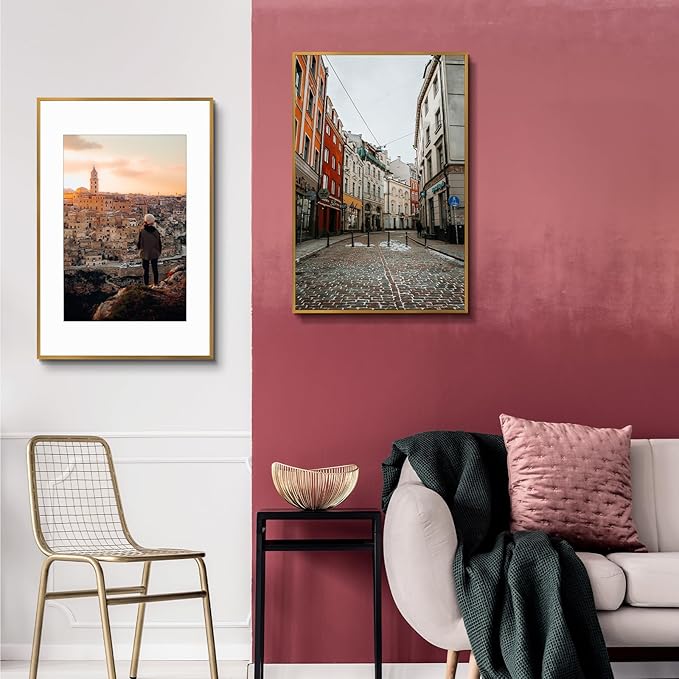 Golden State Art, Gallery Wall Frame Set of 6 - Bronze 16x24 Aluminum Photo Frames with Mat for 12x18 Pictures - 16 x 24 inch Metal Frame with Real Glass Cover - Elegant Home or Office Decor
