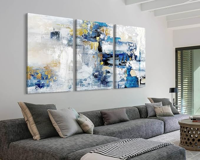 GIFTTWART Abstract Blue and Gold Wall Art – Extra Large Canvas for Living Room, Bedroom, Kitchen, Dining Room, Office Decor