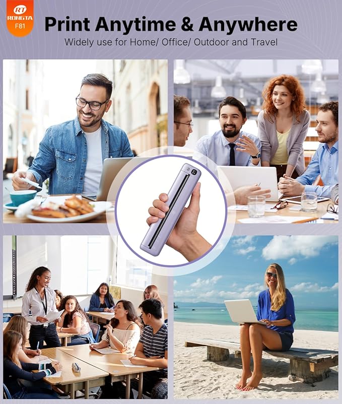 Rongta Portable Printer Wireless for Travel, Bluetooth Inkless Thermal Printers for 8.5" x 11" US Letter, Compatible with Android iOS Phone Mac Windows Computer for Office & Home, Gift Ideas