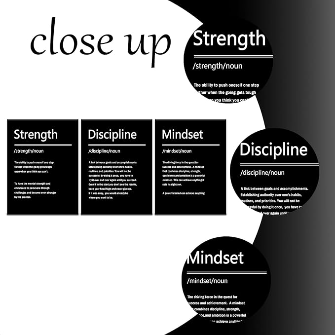 Inspirational Canvas Wall Art Strength Discipline Mindset 3 Pieces Poster Print Motivational Quotes Office Decor Picture Painting Artwork for Modern Home Bedroom Bathroom Ready to Hang [36''W x 16''H]