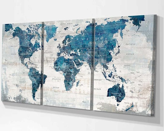Wall Art Home Office Decor Map of The World Pictures for Living Room Extra Large Canvas Abstract Blue Bedroom Kitchen Dining Room Home Decor