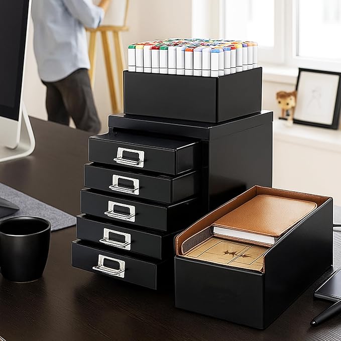 Office Storage Cabinet - File Cabinet Mini 5 Tier Metal File Organizer Document Organizer, for Home, Office, Desk (Black)