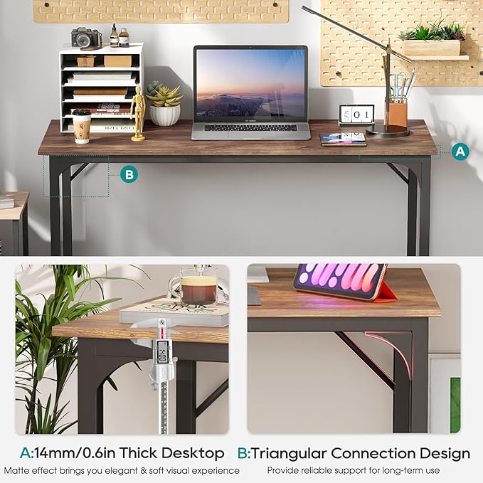 BestOffice Computer Desk,Home Office Desk, Modern Simple Style for Home Office Study Writing (Brown, 39 Inch)