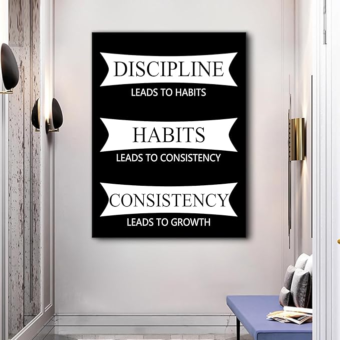 Large Inspirational Wall Art Poster Painting Discipline Motivational Quotes Printed on Canvas Positive Picture Wall Decor for Living Room Office Workplace Artwork Stretched and Framed [30''Wx 40''H]