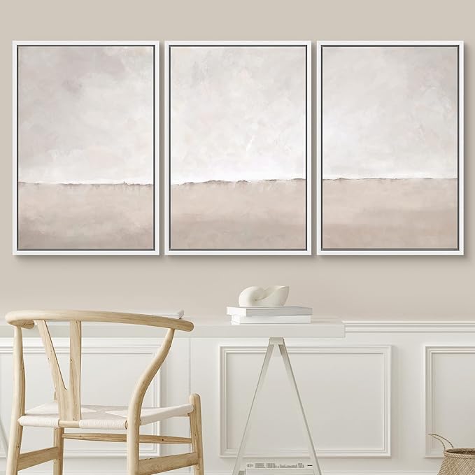 SIGNWIN Framed Canvas Print Wall Art Set Pastel Watercolor Gray Brown Paint Stroke Landscape Abstract Shape Illustrations Decorative Relax/Calm Zen for Living Room, Bedroom, Office - 24"x36"x3 White