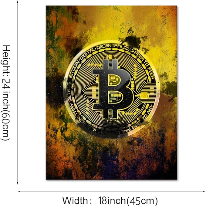 Bitcoin Wall Art - Hodl Crypto Motivational Canvas Print, Framed Blockchain Quotes Decor for Office Bedroom, Wooden Frame Ready to Hang (18"x24")