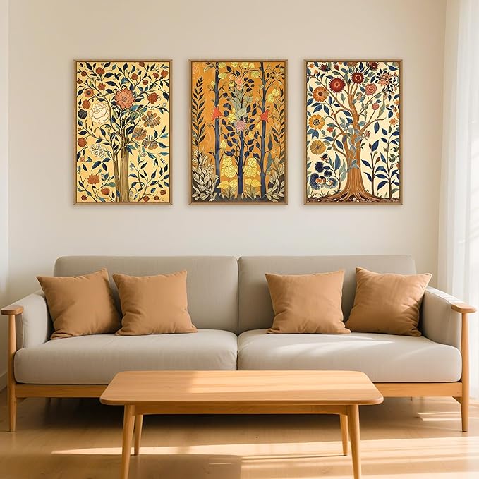Large Vintage Floral Tree Framed Canvas Wall Art,Abstract Flower Wall Decor,Nature Botanical Painting,Classic Boho Artwork for Living Room,Bedroom,Dining Room,Farmhouse -16"x24"x3