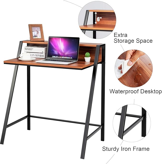 Tangkula Small Computer Desk, Compact Home Office Desk with Sturdy Frame, 2 Tier Study Writing Table for Small Place Apartment Office, Desk for Bedroom, Kid’s Desk