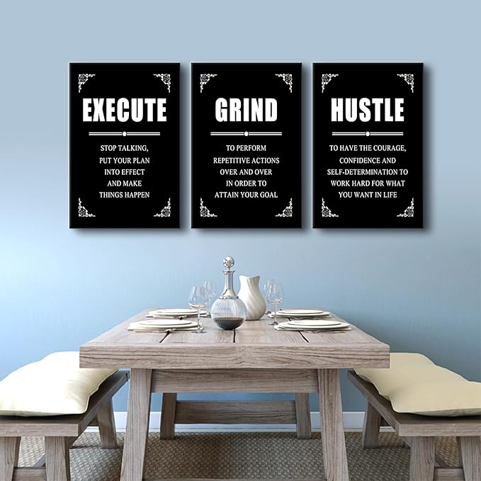 Execute Grind Hustle Inspirational Canvas Wall Art Entrepreneur Positive Quotes Poster Print Motivational Office Wall Decor Suitable for Bedroom Gym Living Room Stretched and Framed [48''Hx24''W]