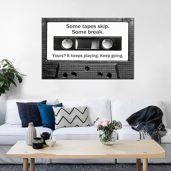 Mindset Wall Art Cassette Tape Inspirational Canvas Poster Motivational Positive Entrepreneur Quotes Office Decor Conference Room Gym Large Growth Wall Decor Stretched and Framed [24''Wx36''H]