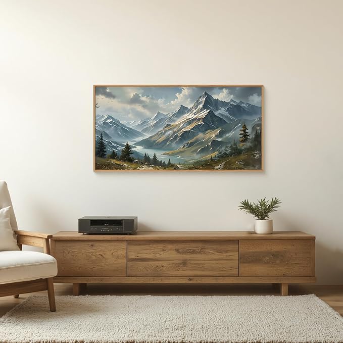Ausril Nature Mountain Ridge Framed Canvas Wall Art Set, Woodland Landscape Wall Decor, Cloud Misty Forest Wall Painting, Boho Pine Tree River Art Print for Living Room, Bedroom, Office - 20"X40"