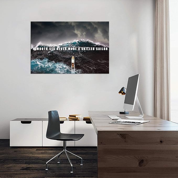 Inspirational Posters Motivational Canvas Wall Art Modern Inspiring Quotes Pictures Positive Smooth Seas Paintings Prints Artwork Home Decorations for Office Bedroom Framed (24”Hx36”W)