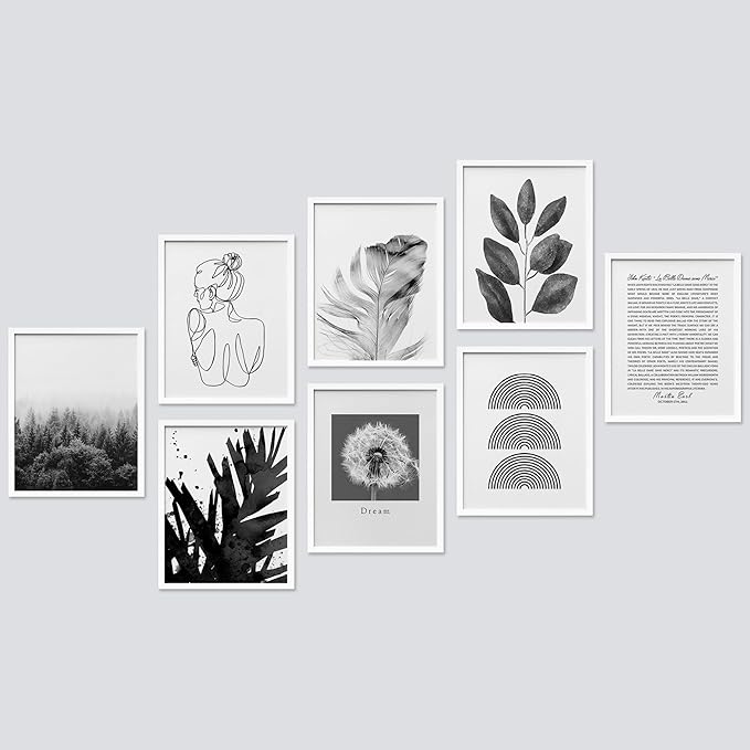 SIGNWIN Framed Poster Bathroom Decor, Wall Art Room Decor Multicolor for Living Room, Bedroom, Office Black & White Duotone Geometric Dark Plants Nature Abstract Shapes - 12"x16"x 8 White