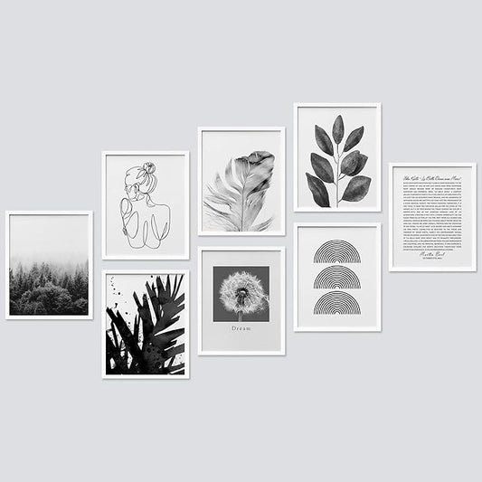 SIGNWIN Framed Poster Bathroom Decor, Wall Art Room Decor Multicolor for Living Room, Bedroom, Office Black & White Duotone Geometric Dark Plants Nature Abstract Shapes - 12"x16"x 8 White