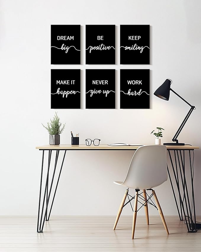 KUVIOKE Inspirational Office Wall Decor Motivational Quotes Framed Wall Art Encouraging Affirmations Sayings for Kids Classroom Bedroom Ready to Hang Set of 6, 12x16in (Framed)