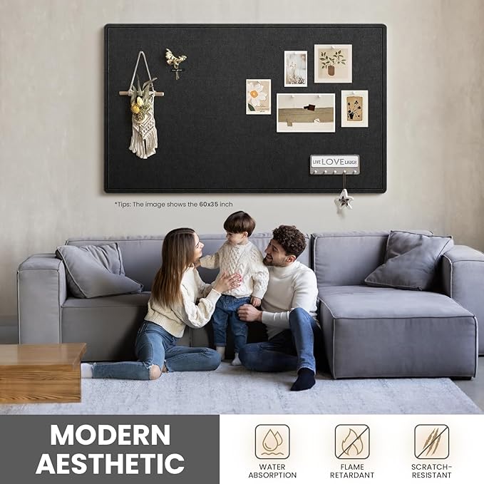 Bulletin Board, 60 X 35 inches Decorative Felt Cork Board Alternative with Pushpins, Foldable Felt Notice Pin Board Photo Display Board for Office Home School Wall