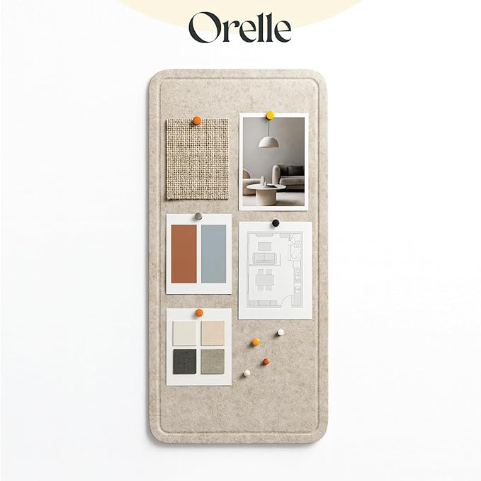 Orelle Felt Bulletin Board | 35 x 18” | Foldable Peel and Stick Felt Board for Wall | Alternative Cork Board for Office, Message Board, Kids Art Display | Beige