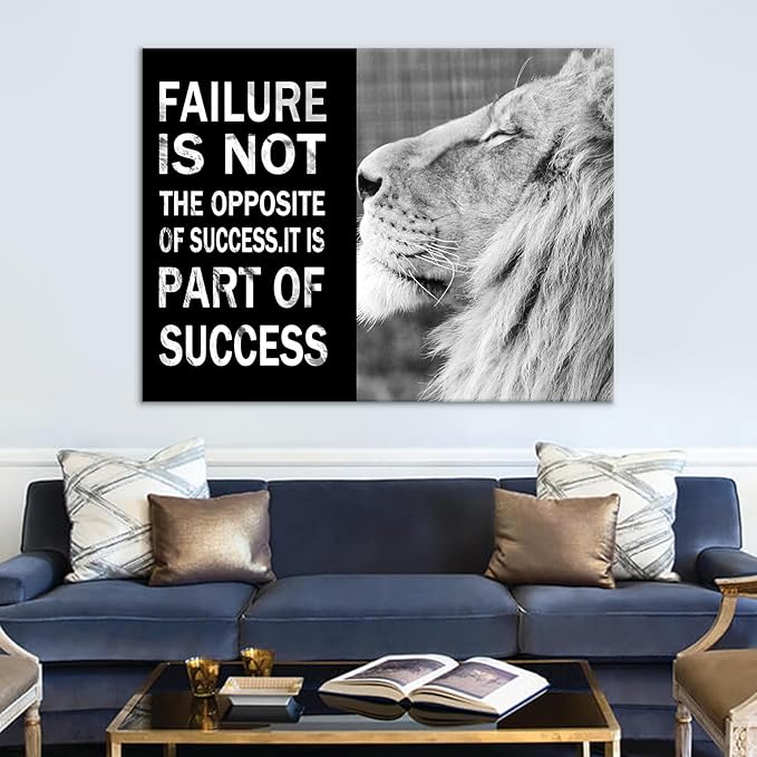 Success Motivational Canvas Wall Art Large Size Painting Poster Lion Inspirational Entrepreneur Quotes Picture Print Artwork for Living Room Office Gym Classroom Stretched and Framed [40''Wx 30''H]