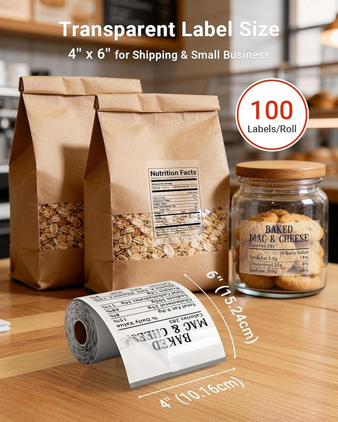 D550 Pro Bluetooth Thermal Label Printer&100Pcs Transparent Thermal Labels 4x6,Wireless Thermal Labels Printers for Small Business,Office, Home,Support Bluetooth/Ethernet/USB