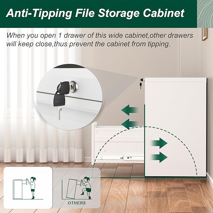 Superday 2 Drawer File Cabinets, 18” D Vertical File Cabinet with Lock, Locking Filing Cabinet for Home Office, White Metal Filing Cabinets for Hanging Letter/Legal Folders, Easy Assemble