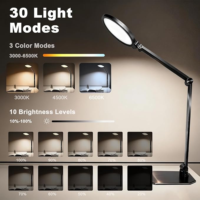 NS Pro LED Desk Lamp with Remote Control, Eye-Caring CRI95+ Dimmable Desk Light, 3000K–6000K Adjustable Color Temperature, Flexible Clamp or Base Mount, for Home Office, Study & Zoom Meetings, 2Pack