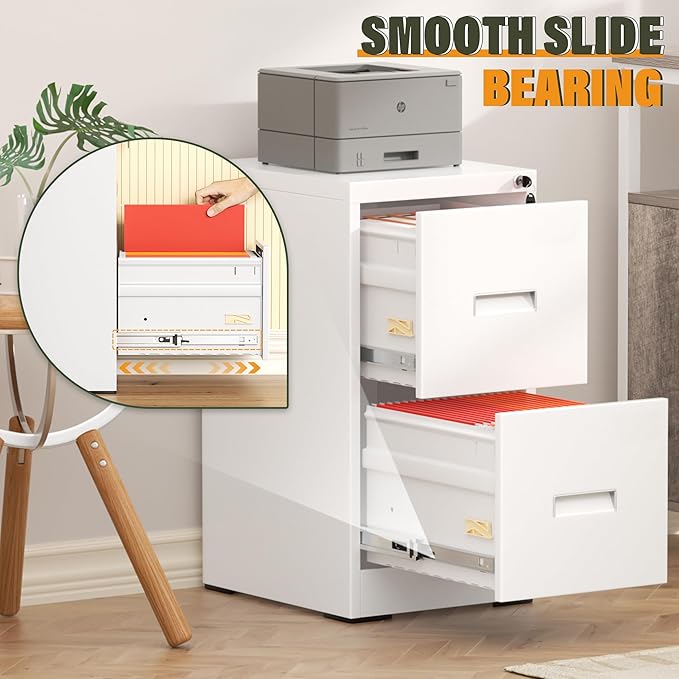 Greenvelly 2 Drawer File Cabinet with Lock, Metal Filing Cabinet for Home Office, Locking Vertical File Cabinet for Home Office, Easy Assemble (White)