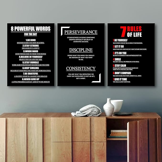 Motivational Canvas Wall Art 3 Inspirational Entrepreneur Quotes Picture Painting Positive Affirmations Framed Print Poster for Living Room Office Bedroom Gym Wall Decor Ready to Hang [36''Wx16''H]