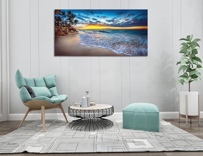 Large Sunset Beach Canvas Wall Art for Living Room Coastal Painting Wall Decor Seascape Picture Nature Ocean Artwork Poster Print for Kitchen Bedroom Decoration 20"x40"