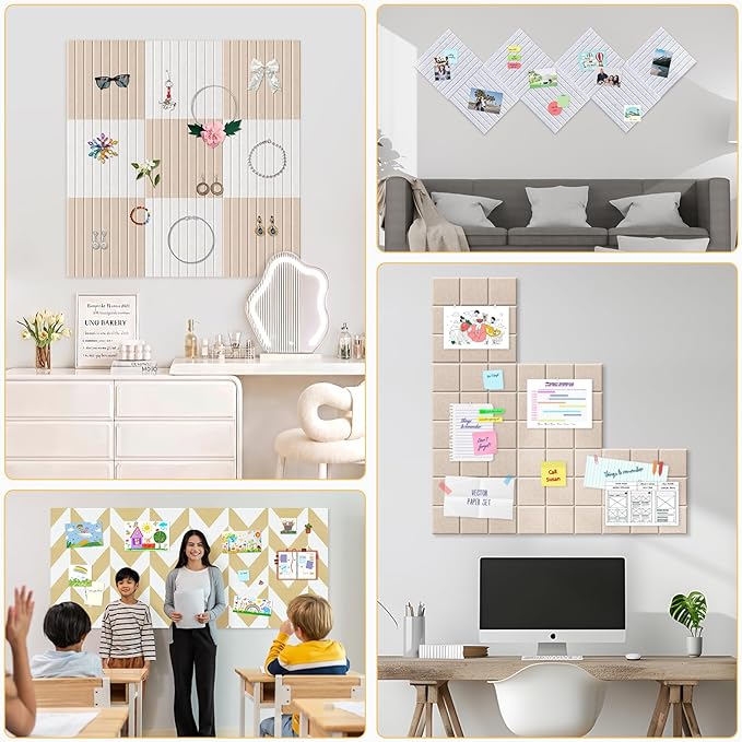 Smarpau Large Cork Board for Walls, 48"x36" Bulletin Board, 12 Pack Slat Felt Wall Tiles with Pushpins Removable Security Tabs, Pin Board for Office Wall Organizer Protector -Black