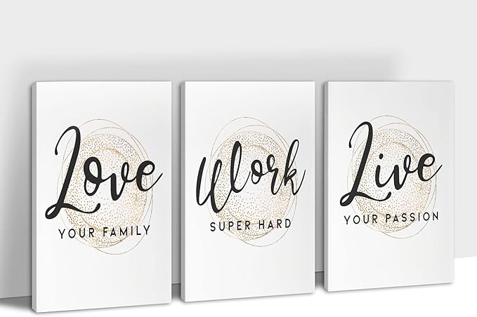 SHMAO Office Canvas Wall Art Motivational Wall Decor, 3 Piece Modern Love Work Live Print Pictures for Office Wall Decor Women Inspirational Framed Artwork Home Office Decor 12”x18”x3 Panels